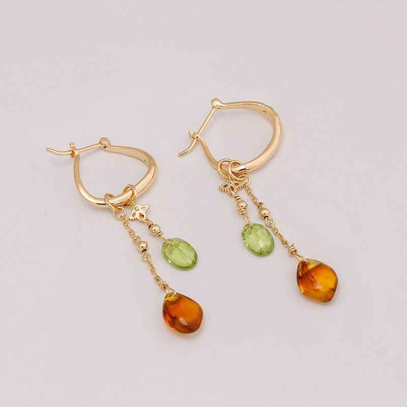 Amber and Peridot Drop Earrings