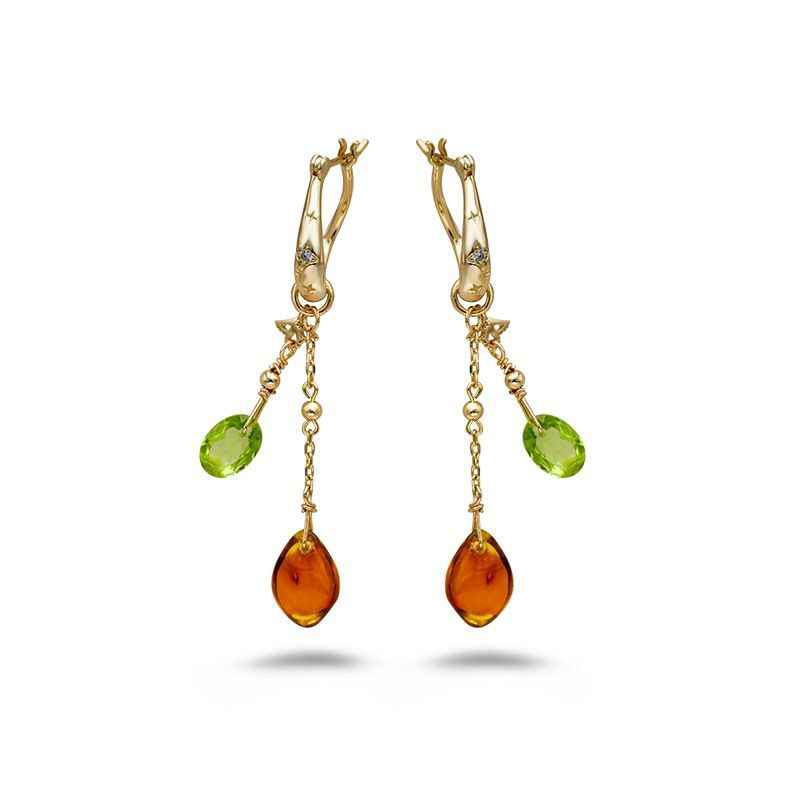 Amber and Peridot Drop Earrings