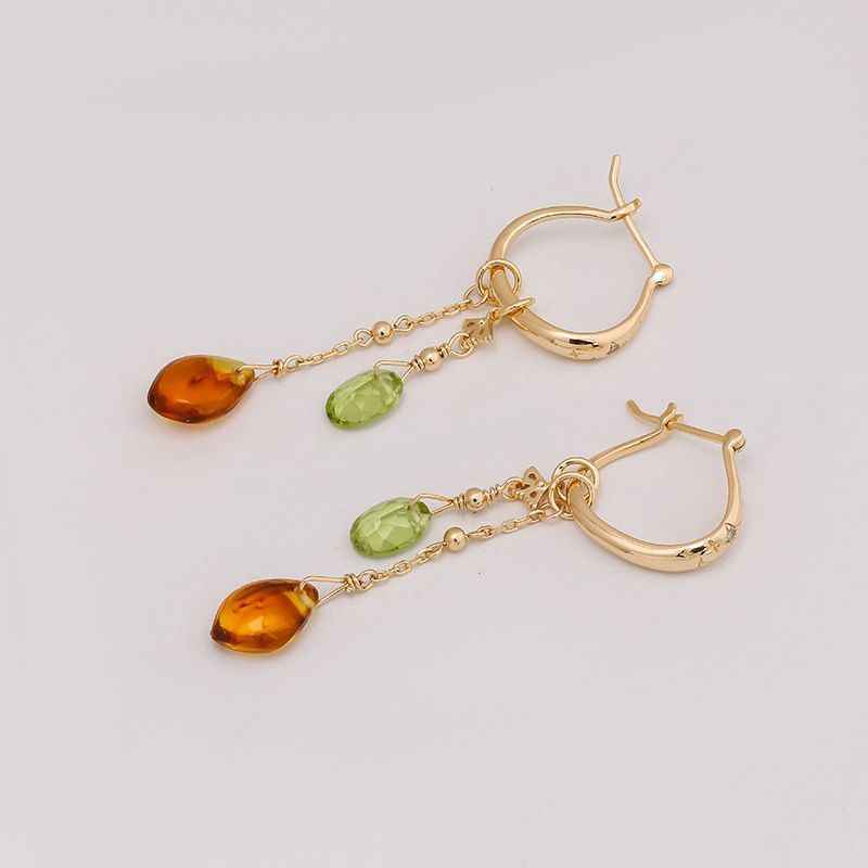 Amber and Peridot Drop Earrings