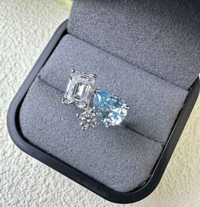 Aquamarine Wedding Ring - Unique Three Stone Ring