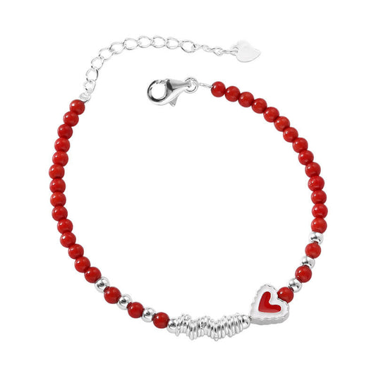 red coral and silver bracelet