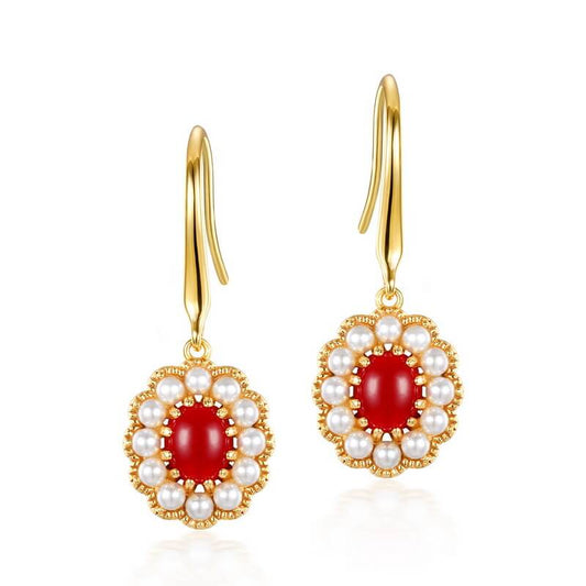 red coral and pearl earrings