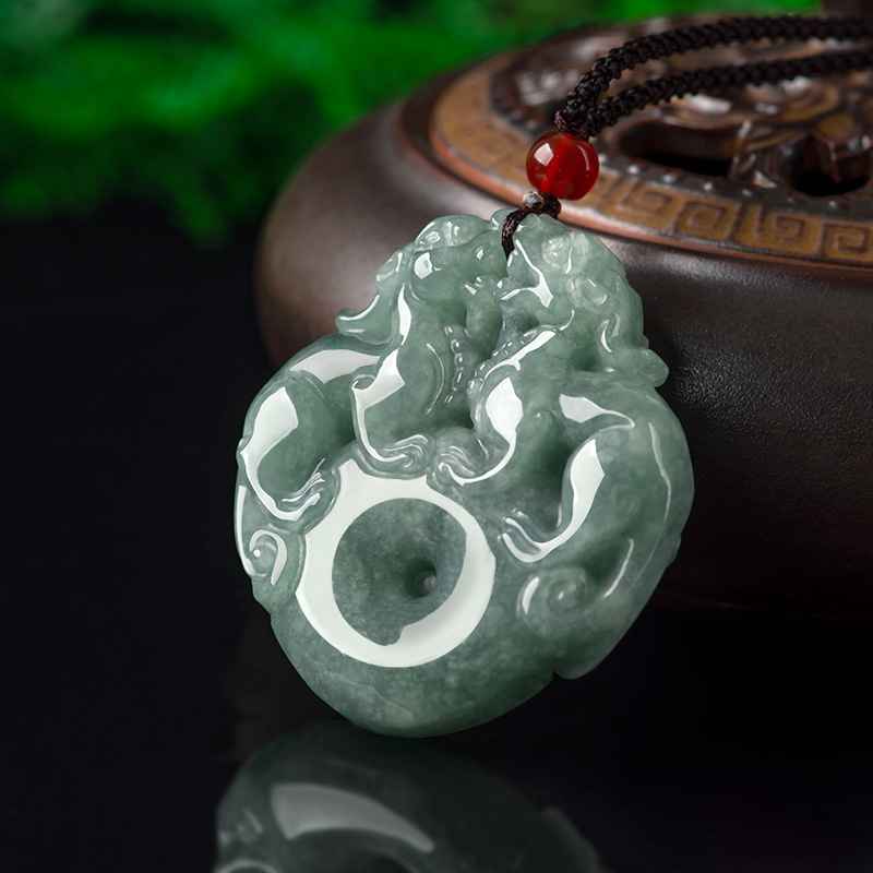 Feng Shui Pixiu Necklace - Double Pixiu Jade Pendant