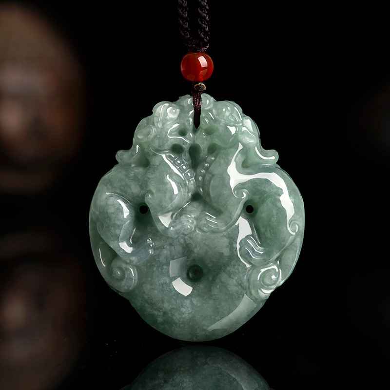 Feng Shui Pixiu Necklace - Double Pixiu Jade Pendant