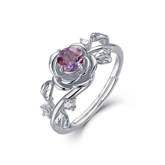 Alexandrite Wedding Rings - Silver Flower Ring