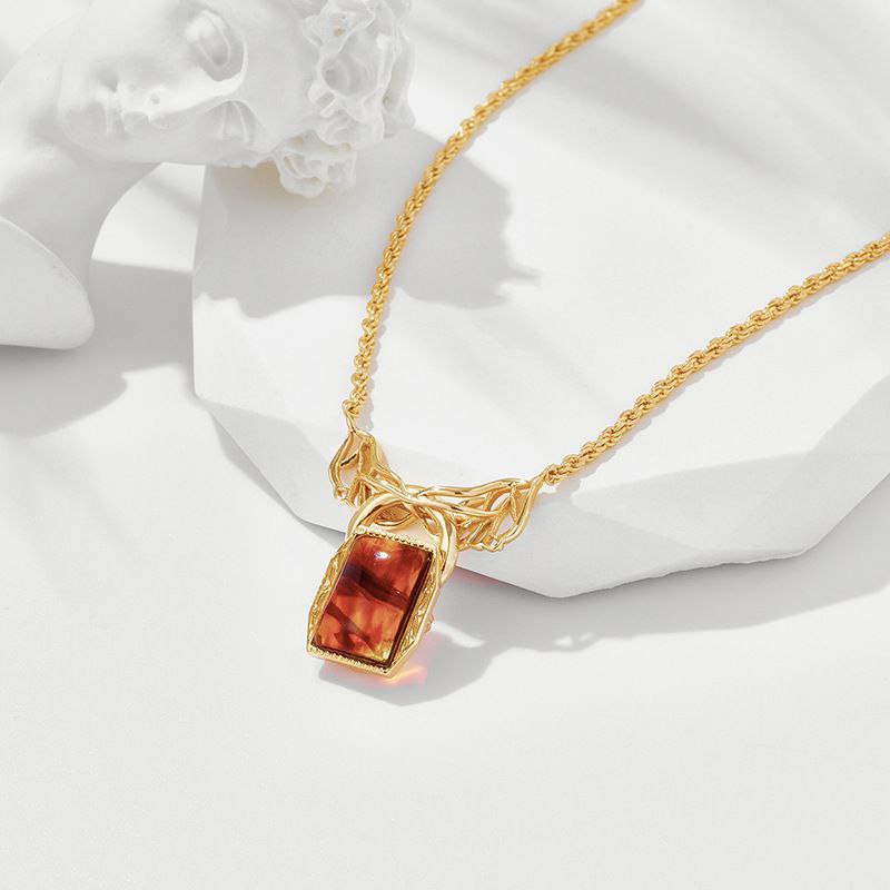 Amber Crystal Necklace - Baguette Necklaces