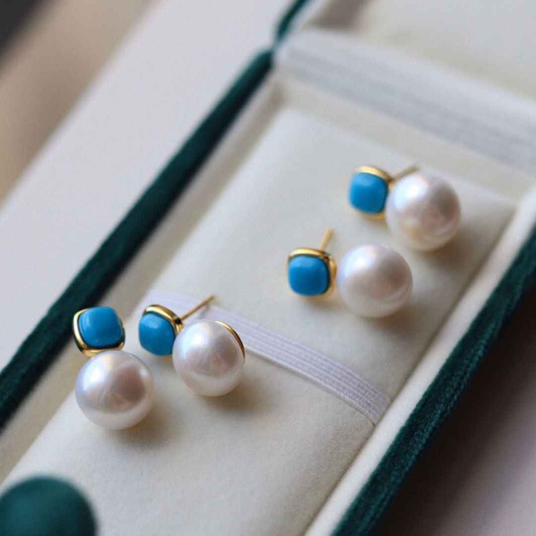 Turquoise and Pearl Earrings - Birthstone Jewelry