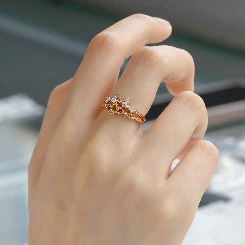 Citrine Bridal Wedding Ring Sets - Crown Rings