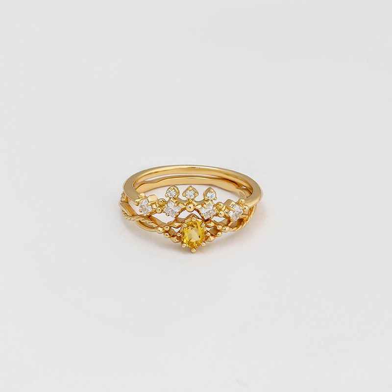 Citrine Bridal Wedding Ring Sets - Crown Rings