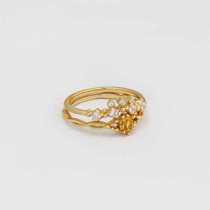 Citrine Bridal Wedding Ring Sets - Crown Rings