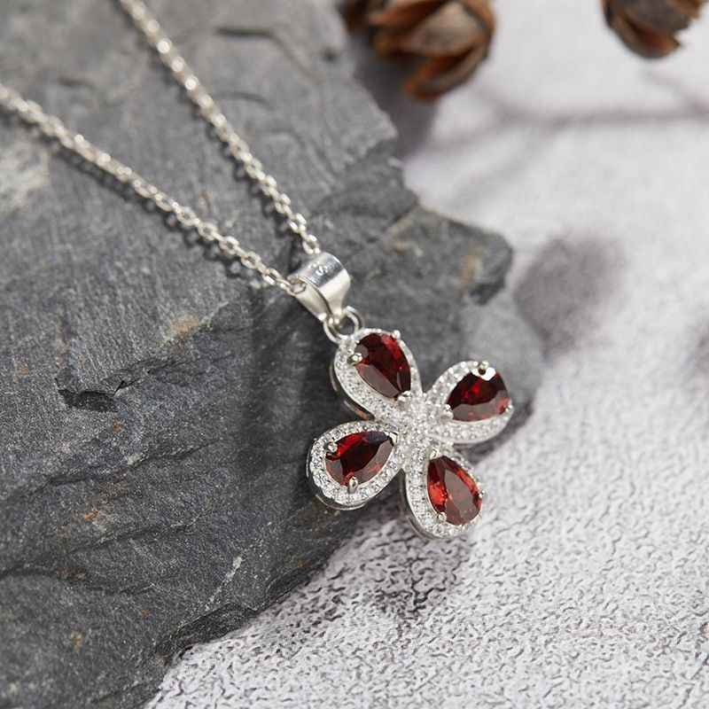 Garnet Stone Necklace - Clover Leaf Necklace