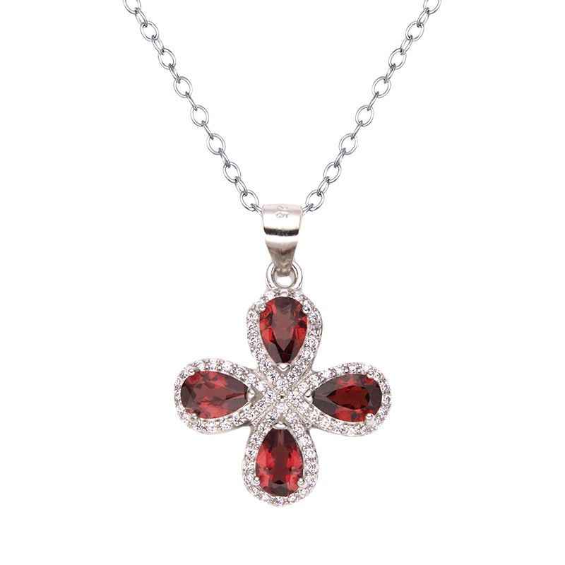 Garnet Stone Necklace - Clover Leaf Necklace