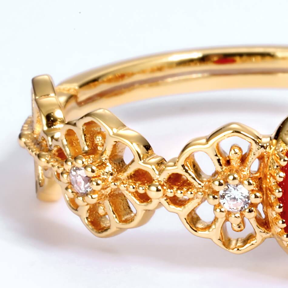 Gold Red Coral Ring - Vintage Silver Ring