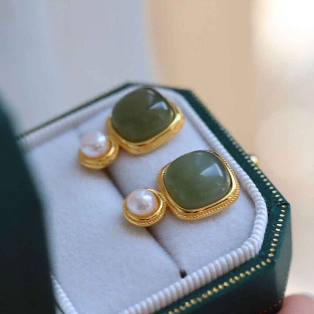 Jade and Pearl Earrings - Dainty Jewelry