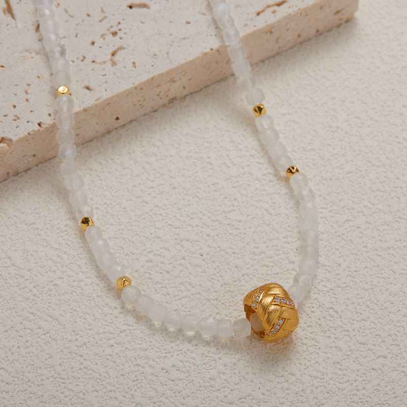 Moonstone and Gold Beaded Necklace - Moonstone Necklace