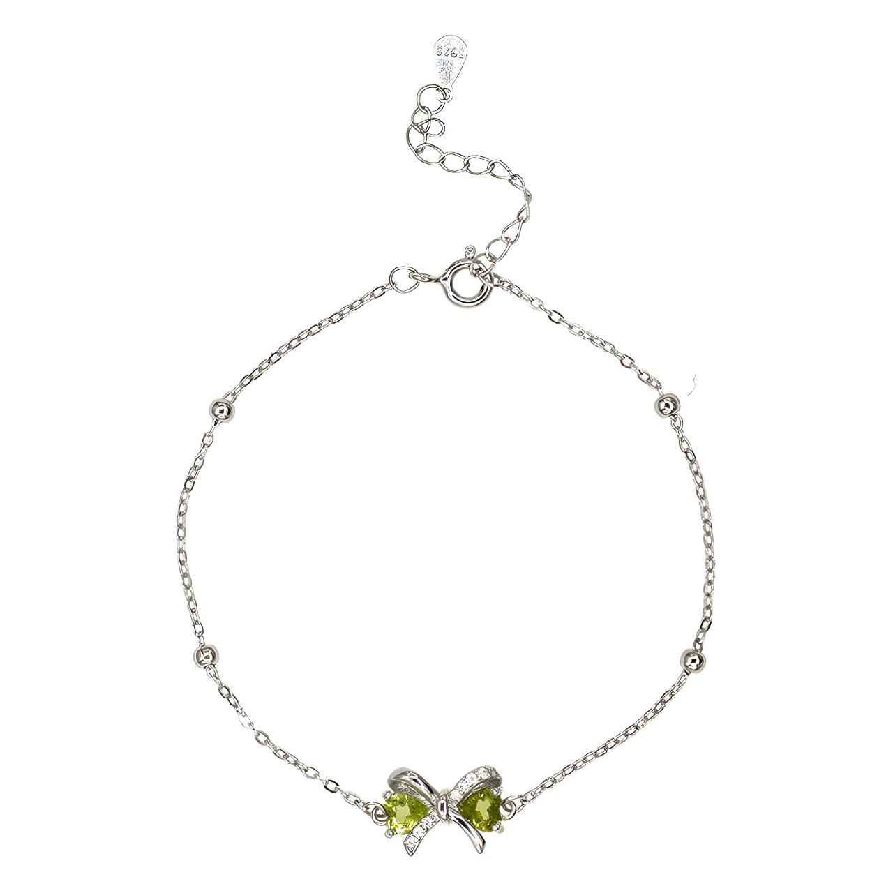 Sterling Silver Peridot Bracelet - Bow Bracelet