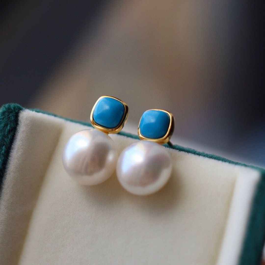 Turquoise and Pearl Earrings - Birthstone Jewelry