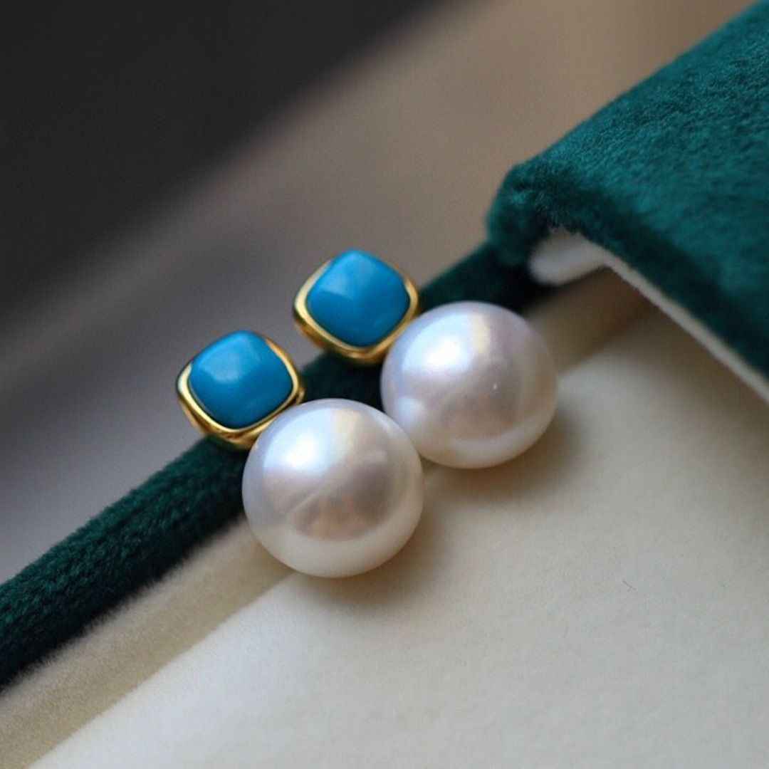 Turquoise and Pearl Earrings - Birthstone Jewelry