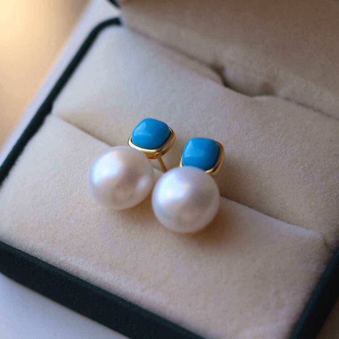 Turquoise and Pearl Earrings - Birthstone Jewelry