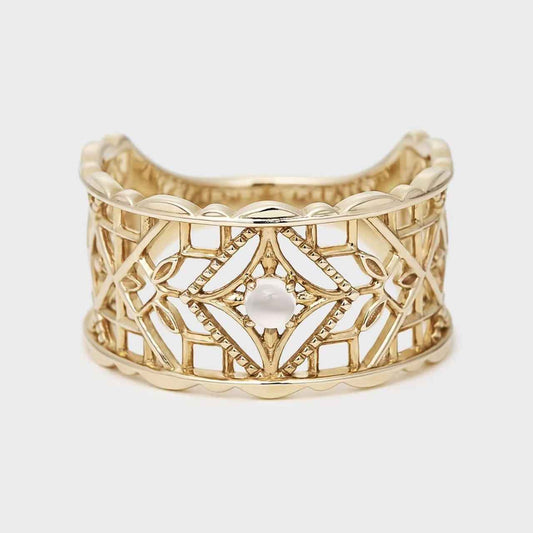 Vintage Moonstone Ring - Gold Hollow Ring