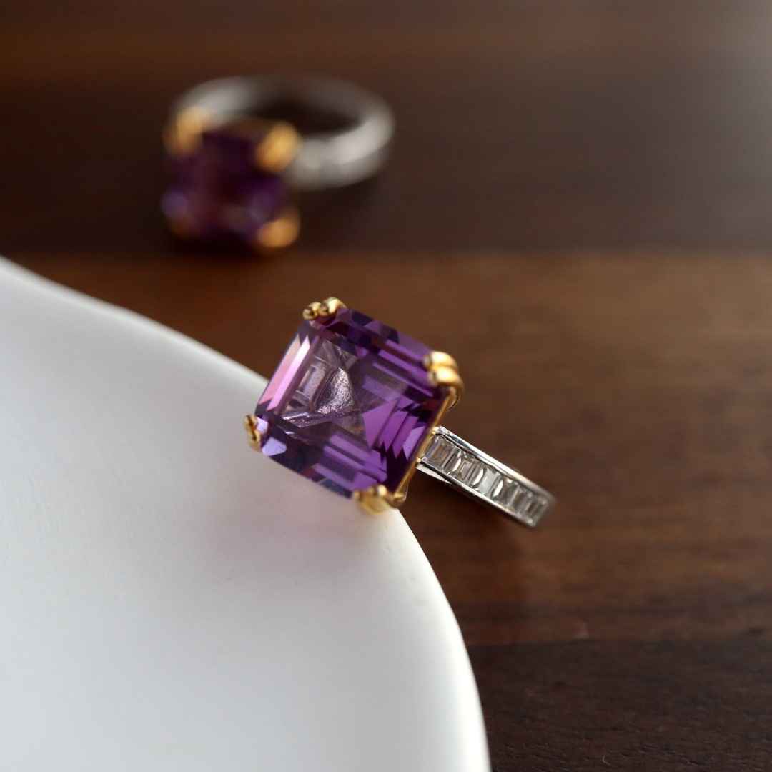 Amethyst Engagement Ring - Square Ring