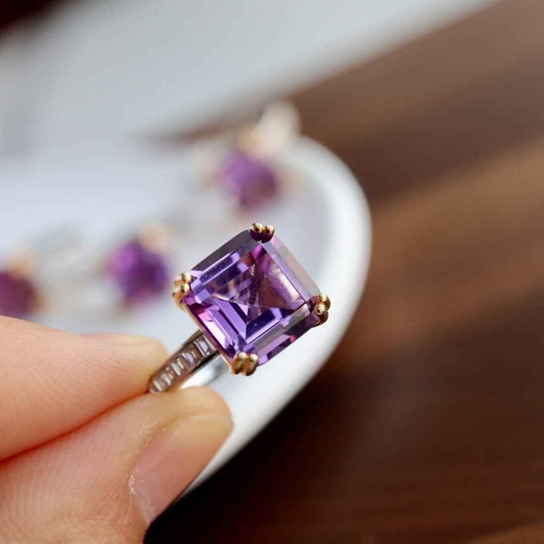 Amethyst Engagement Ring - Square Ring