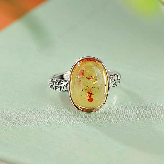 Amber Silver Ring - Natural Gemstone Ring