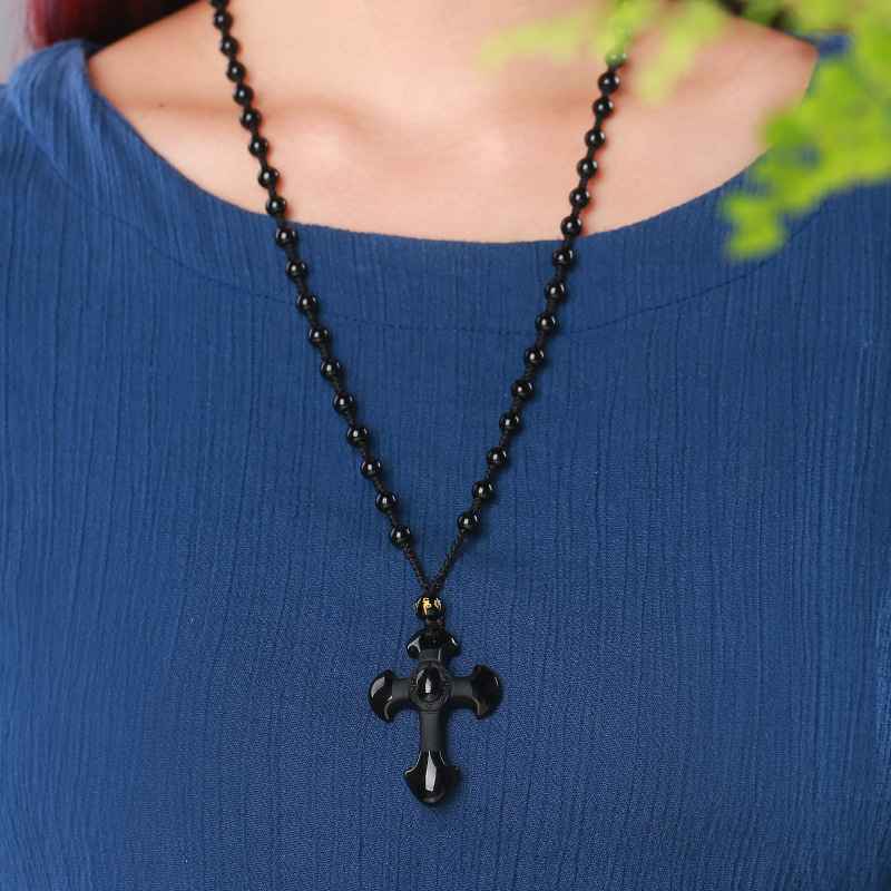 Obsidian Cross Necklace