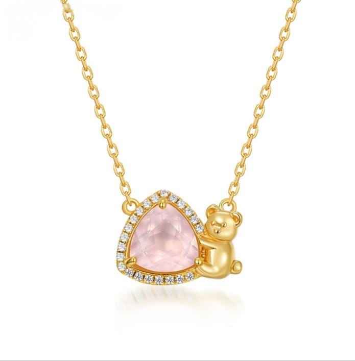 rose quartz gold necklace