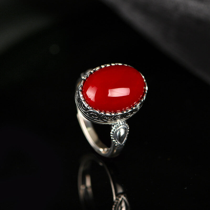 Red Coral Gemstone Ring