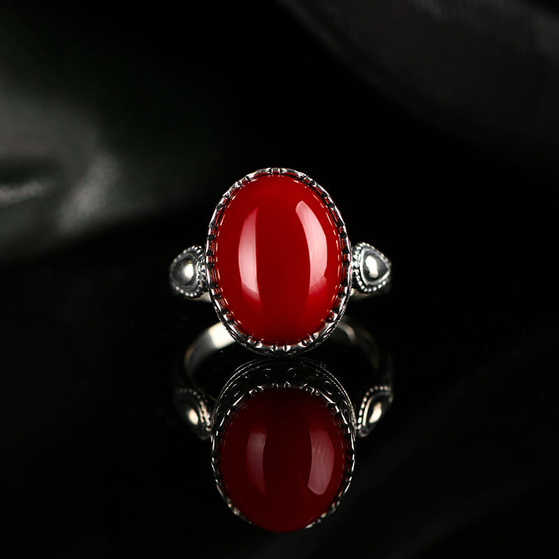 Red Coral Gemstone Ring