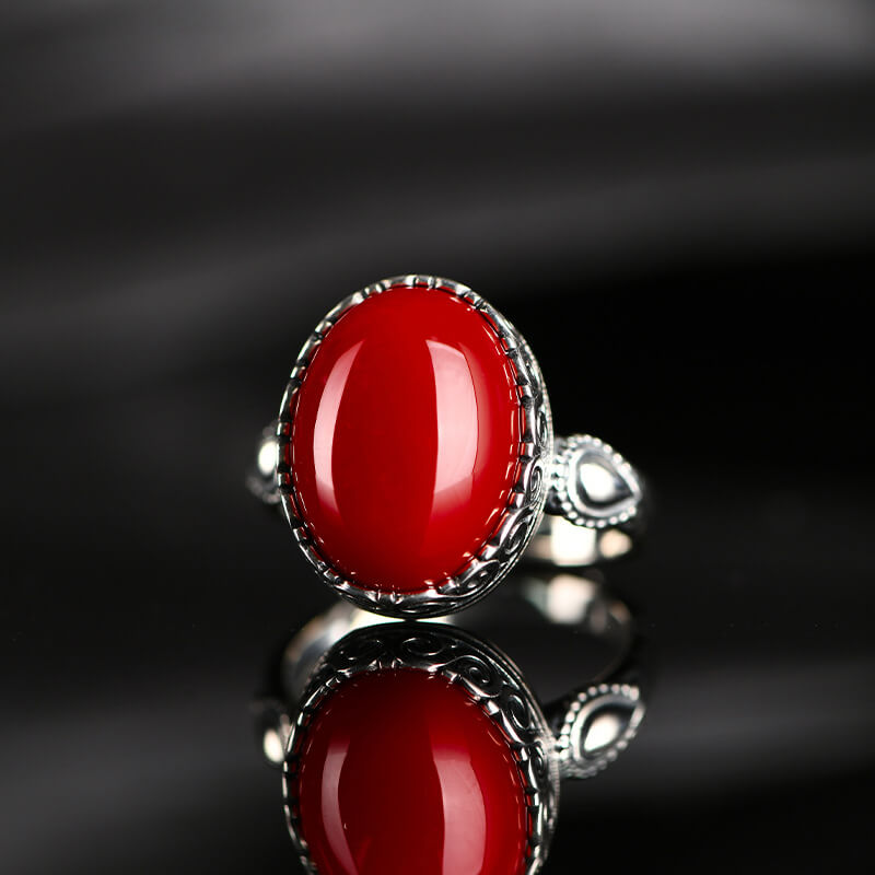 Red Coral Gemstone Ring