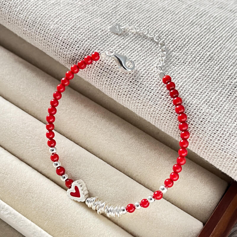 Red Coral and Silver Bracelet