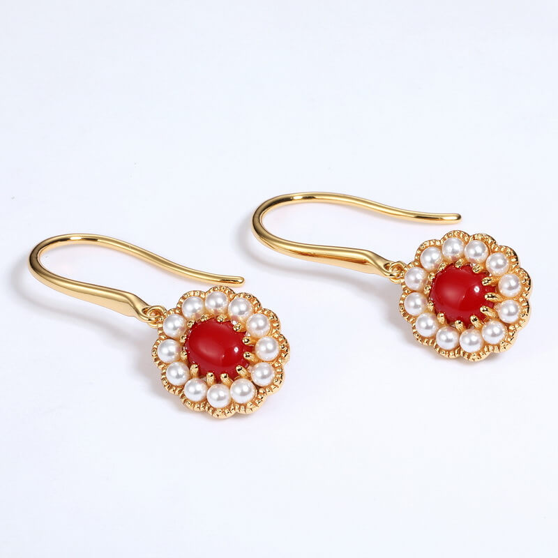 Red Coral and Pearl Earrings