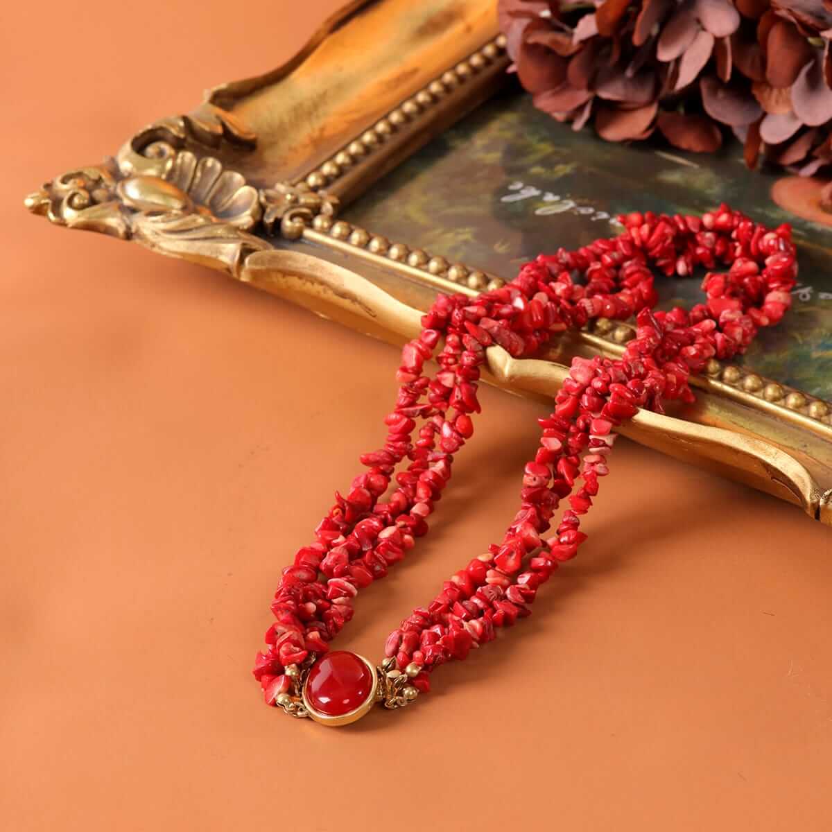 multi strand red coral necklace