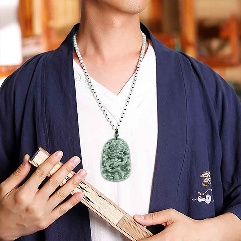 Mens Jade Necklace - Feng Shui Dragon Necklace