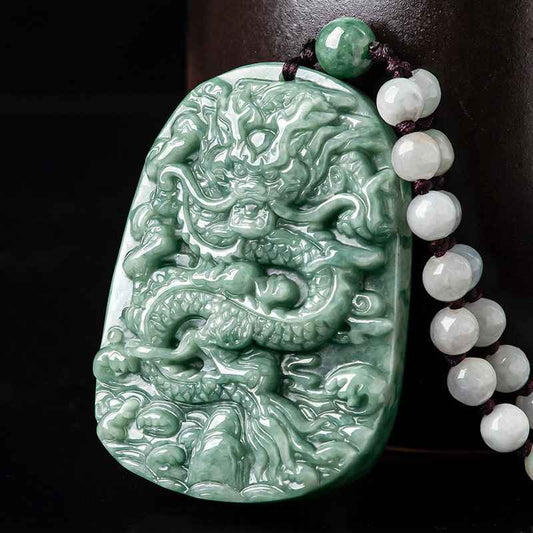 Mens Jade Necklace - Feng Shui Dragon Necklace