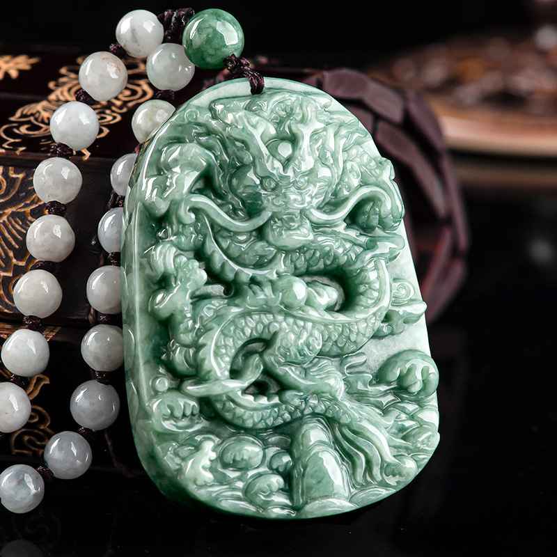 Mens Jade Necklace - Feng Shui Dragon Necklace