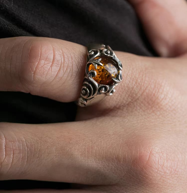 Mens Amber Ring