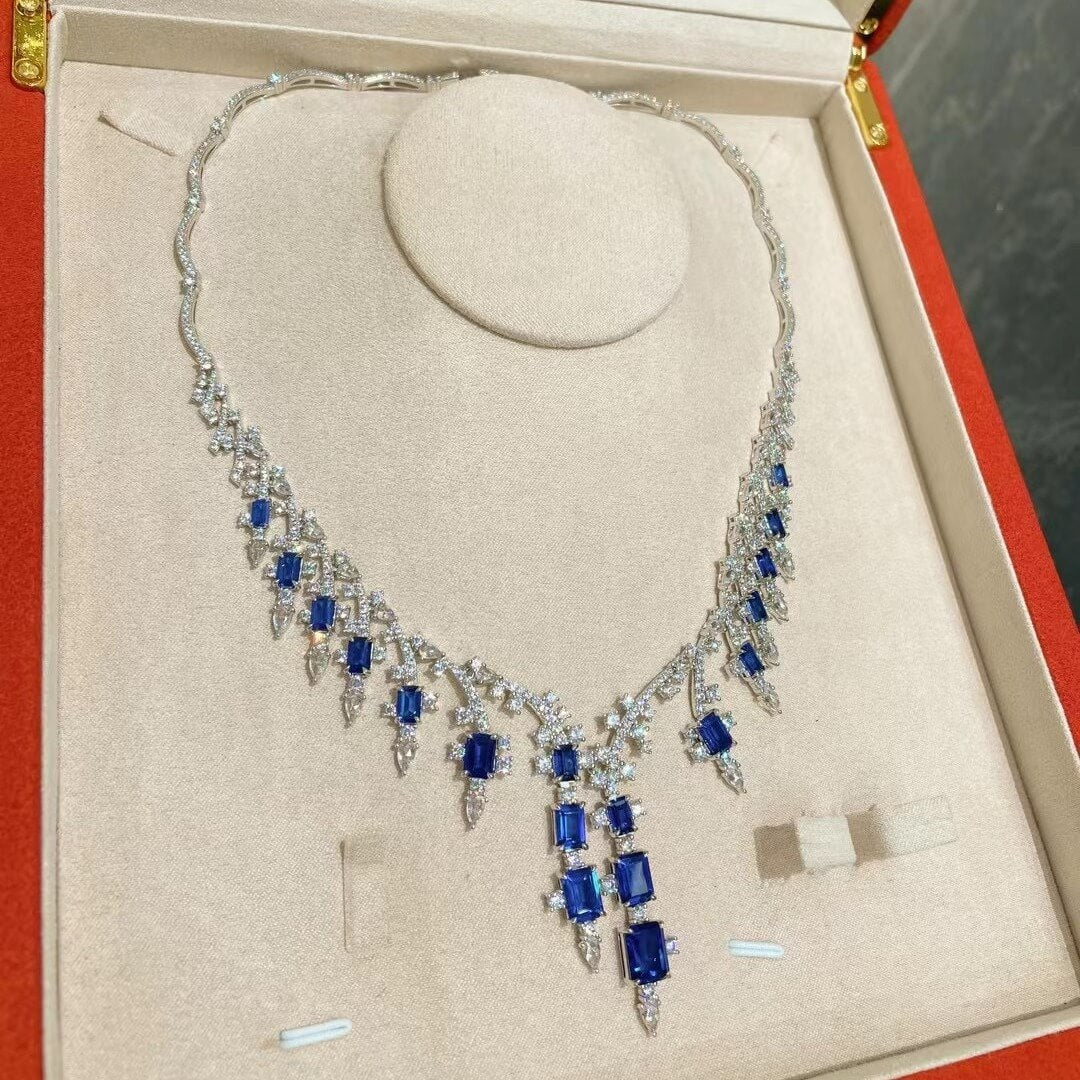 Wedding Necklace - Sapphire Diamond Necklace