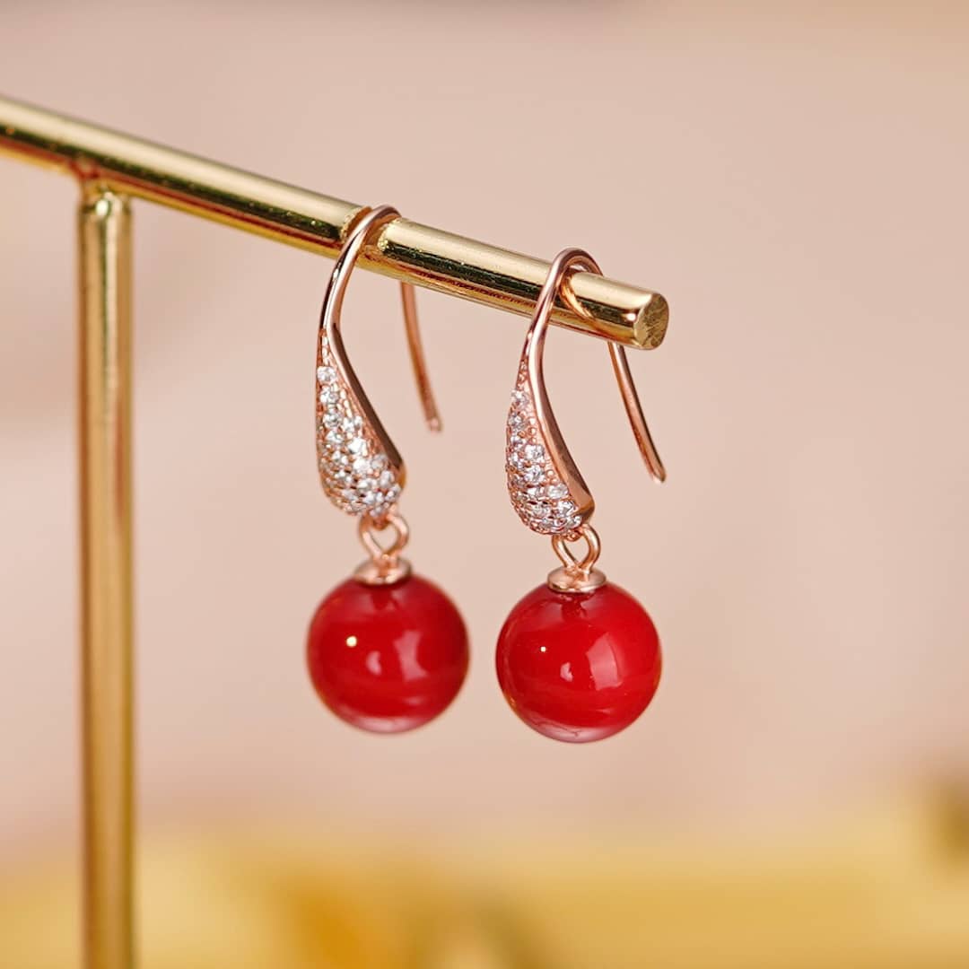 Red Coral and Silver Earrings