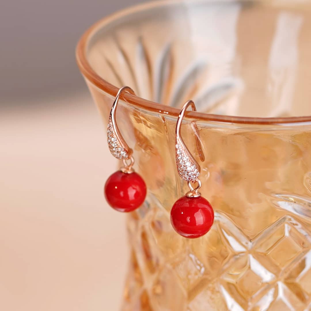 Red Coral and Silver Earrings