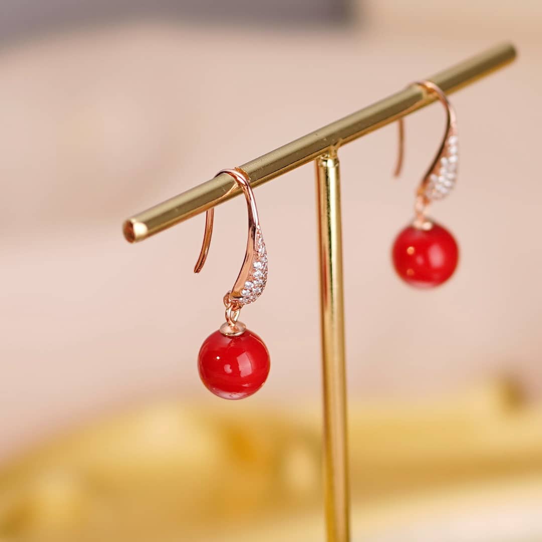 Red Coral and Silver Earrings