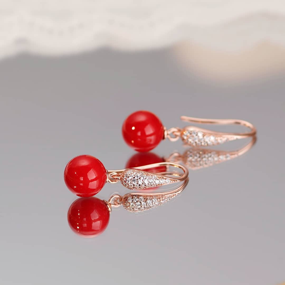 Red Coral and Silver Earrings