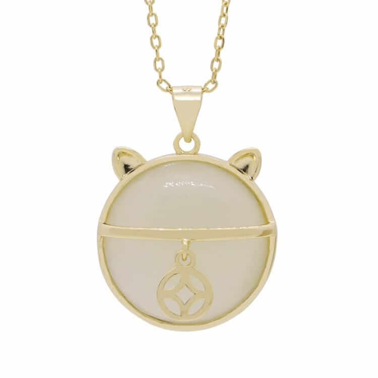 Feng Shui Coin Necklace - Lucky Cat Jade Pendant Necklace