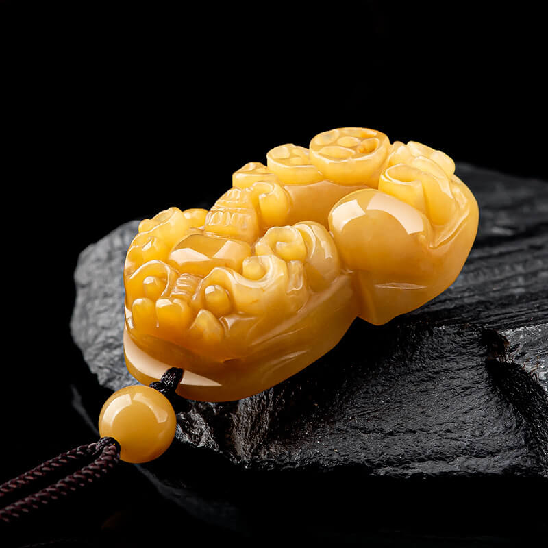 Golden Thread Jade Pendant Necklace - Feng Shui Pixiu Necklace