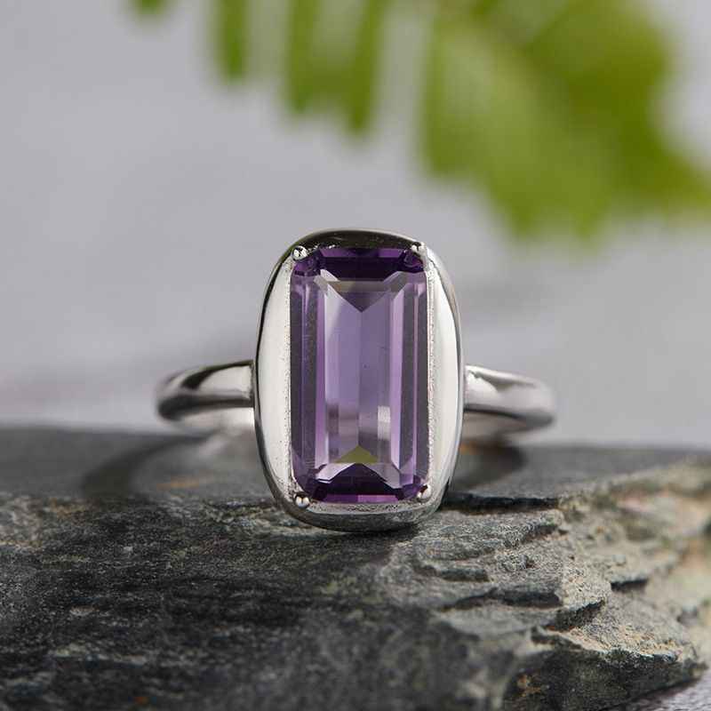 Amethyst Engagement Rings - Rectangular Ring