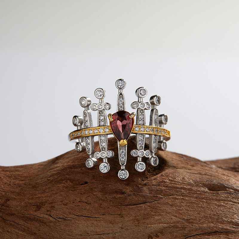 Sterling Silver Garnet Ring - Garnet Cocktail Ring