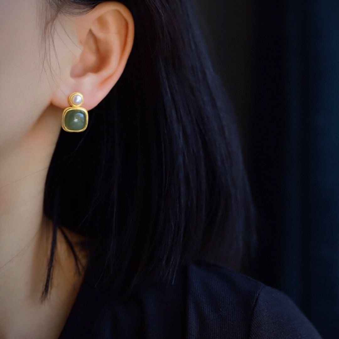 Jade and Pearl Earrings - Dainty Jewelry