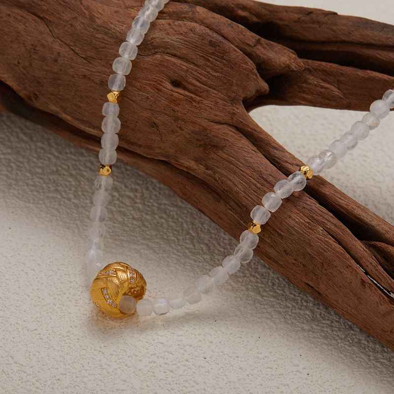 Moonstone and Gold Beaded Necklace - Moonstone Necklace